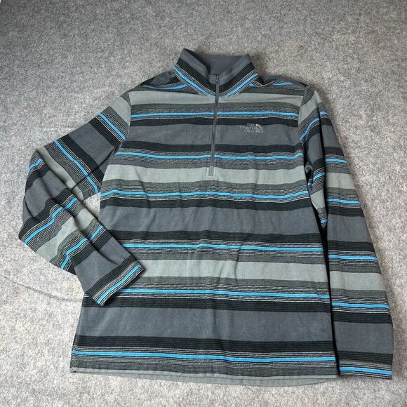 The North Face Sweatshirt Men’s M Gray Striped 1/4 Zip Pullover Fleece Outdoors - Picture 1 of 8